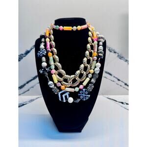 Chunky Gold Chain + Beaded Statement Necklace Bundle Layered Boho Set